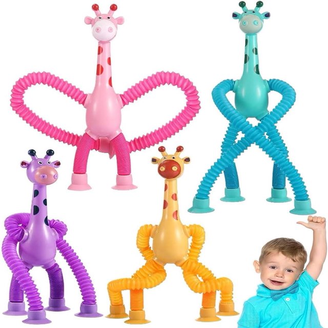 4 Mini Ttubos Sensoriales,Pop Tube Sensor Fidget Toy para Niños y Adultos,Colorido de Tubo Estirable de Jirafa,Tubos para Reventar,Juguetes Educativos Sensoriales,Jirafa Telescopica con Ventosa,Pascua