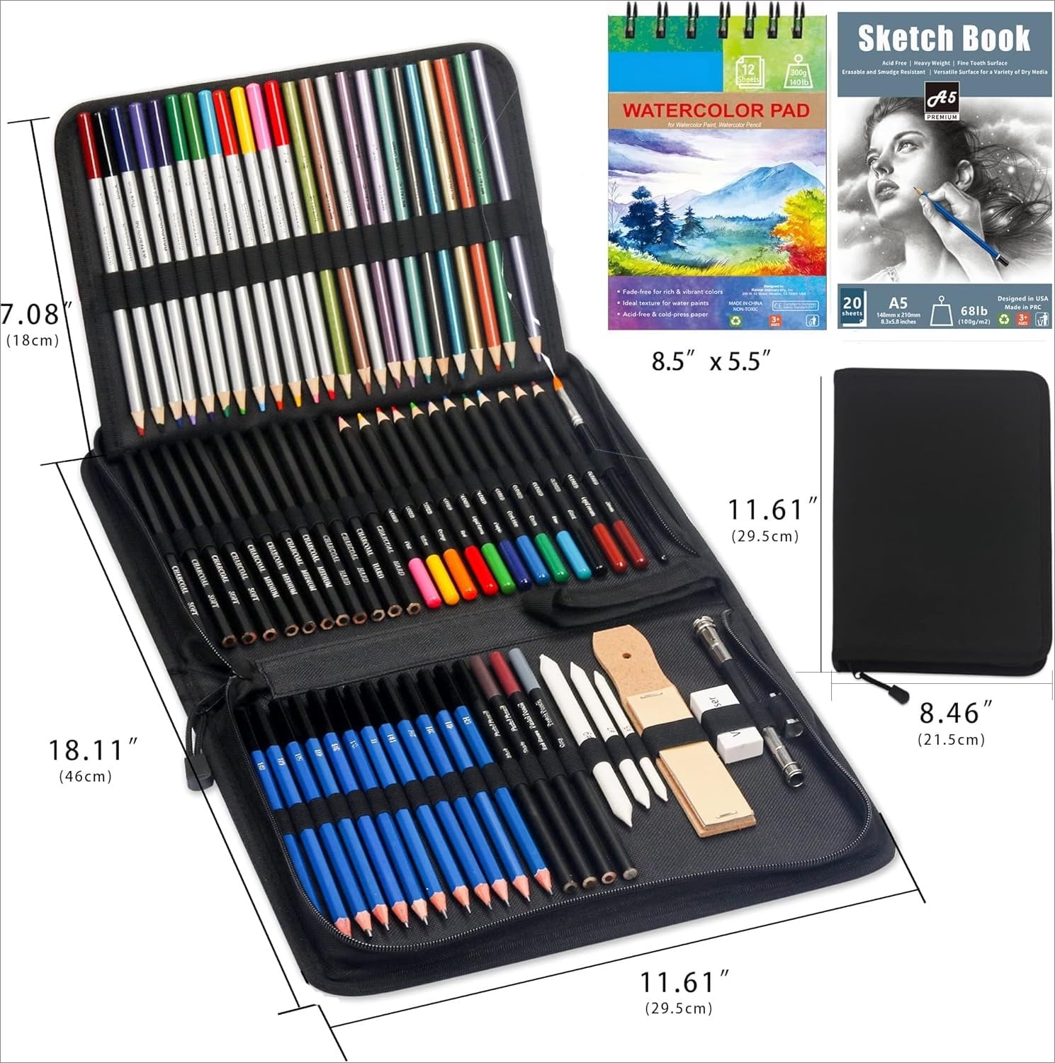 76 Drawing Sketching Kit Set - Pro Art Supplies with Sketchbook & Watercolor Paper - Include Tutorial,Pastel,Watercolor,Sketch,Colored,Metallic,Charcoal Pencils - for Artists Beginners Adults