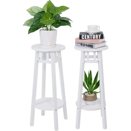 

TYAPCS Wood Plant Stand White: 31 inch Tall Round End Table with 2 Tier Shelves Home Furnishing Modern Side Desk Indoor for Living Room Window Balcony Entryway Patio Garden Décor (2 Pack)