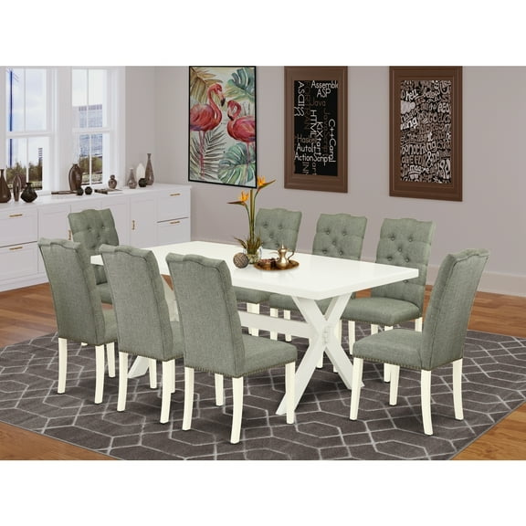 Modern Kitchen Table Set with 8 Chairs - Rectangular Wood Dining TableParson Chairs