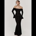 thumbnail image 2 of Vestido Elegante de Encaje con Hombros Descubiertos y Mangas Acampanadas para Mujer, Vestido de Fiesta de Boda con Corte Sirena Transparente de . Negro M, 2 of 3