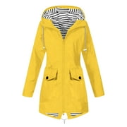 Funicet Raincoat Women Waterproof Long Hooded Trench Coats Lined Windbreaker Travel Jacket Yellow L