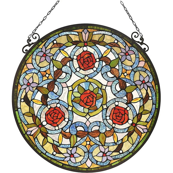 RADIANCE Goods Floral Tiffany-Glass Window Panel 24" Wide