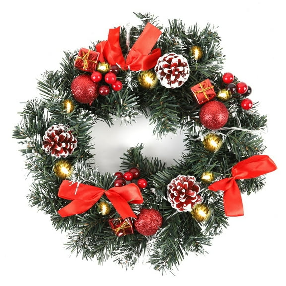 Christmas Wreatg 10/12/16 Inches LED Christmas Wreath with Pinecones Red Berries, Lighted Christmas Wreath with LED Warm White Lights for Winter Holidays Home Decoration