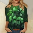 thumbnail image 1 of Xuyuer St. Patrick's Day Graphic Tee - Ladies' Relaxed Fit Crew Neck 3/4 Sleeve Top for Irish Festival Outings, Pub Crawl Events, Luck-Themed Casual Wear & Shamrock Print Street Style, 1 of 5