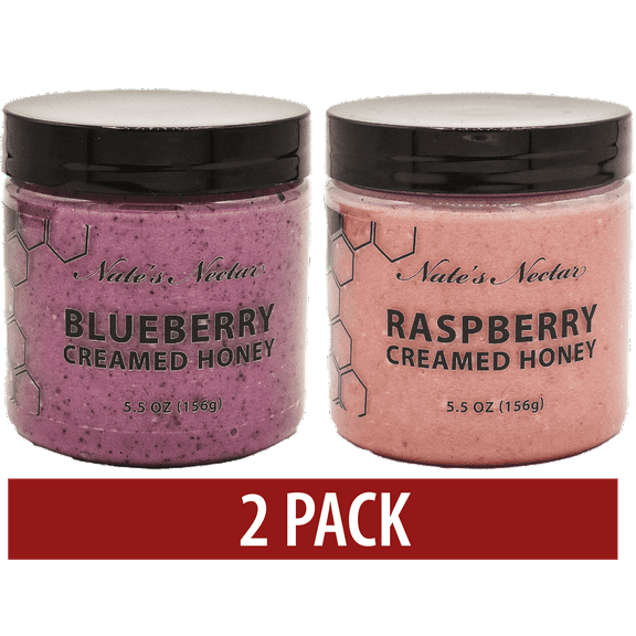 (2 Pack) Blueberry & Raspberry Creamed Honey, Nate's Nectar, 5.5 oz