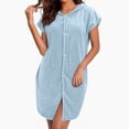 thumbnail image 7 of Kaemgyyd Bathrobe for Women Soft Comfy Short Sleeve Hooded Loungewear Knee Length Quick-Dry Sleepwear Button down Robes（Light Blue,One Size）, 7 of 7