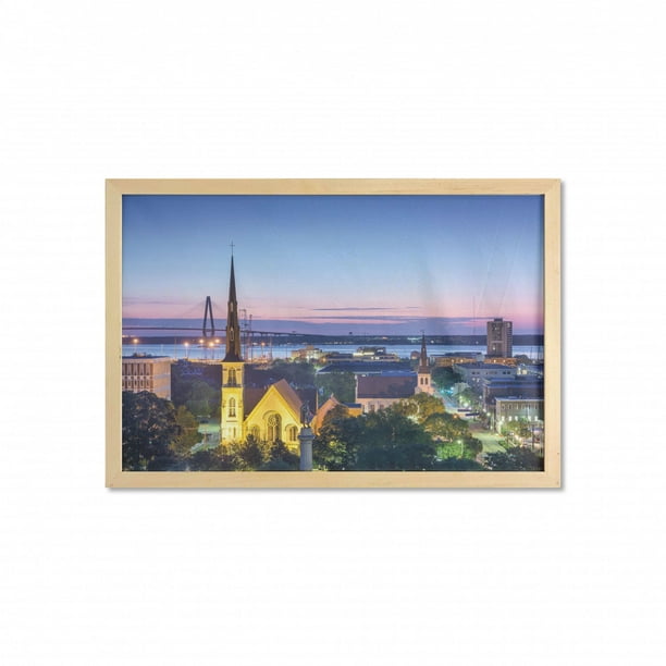 Charleston Wall Art With Frame Famous Landmark Themed Landscape Photography Downtown Cityscape Atlantic Ocean Printed Fabric Poster For Bathroom Living Room 35 X 23 Multicolor By Ambesonne Com Charleston Wall Art With Frame Famous, Charleston Farmhouse Fabric