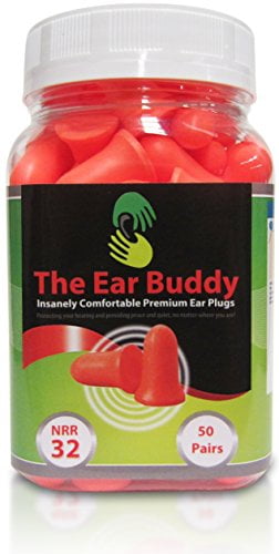 The Ear Buddy Premium Soft Foam Ear Plugs, Noise Cancelling Earplugs For Sleeping, Hearing Protection For Concerts, Work, Shooting & Travel, Noise Reduction Rating 32 Decibels, 50 Pairs