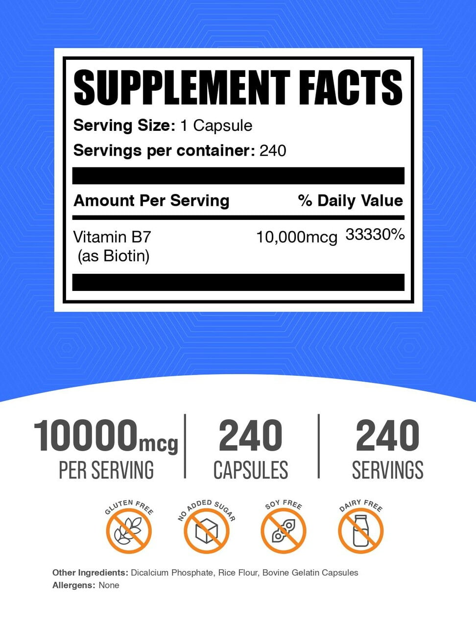 BulkSupplements Biotin Capsules - Vitamin B7, 10mg per Serving (240 Capsules - 240 Servings)