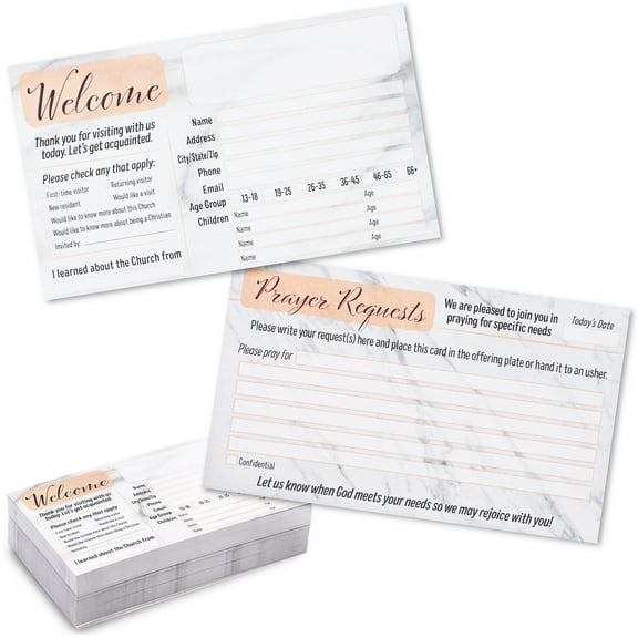 Sustainable Greetings Double-Sided Prayer Request Cards - Church Welcome Inserts for Visitors - Compact 3 x 5 Inch Index Cards - Easy-to-Use Information Forms - Pack of 100, 3 x 5 in, Marble