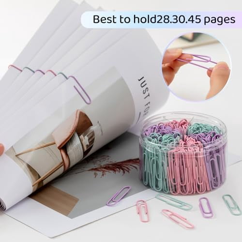 Macaron Colored Paper Clips,Pastel 2 Inches Jumbo Large,300pcs Big Cute Paper Clips for Office Supplies, Durable and Rustproof