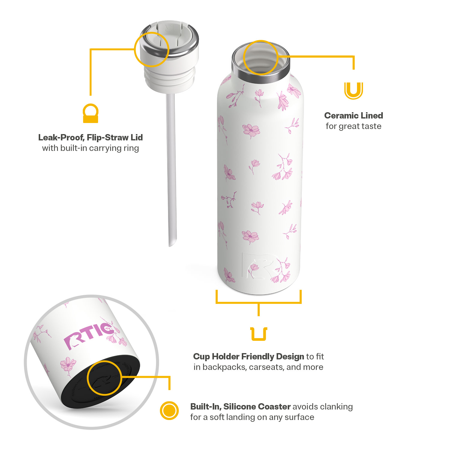 RTIC 20 oz Journey Insulated Water Bottle, Pink Magnolias photo 3