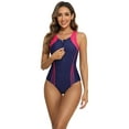 thumbnail image 1 of Charmo Womens Zipper Color Blocked One Piece Swimsuit Racerback Sport Swimwear, 1 of 5
