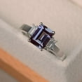 thumbnail image 2 of Alexandrite wedding ring, three stone ring, emerald cut gemstone, sterling silver , June birthstone, 2 of 4