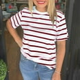 thumbnail image 2 of Women's Summer Tops Striped Crew Neck Short Sleeve T-Shirts Fashion Casual Basic Blouses Loose Fit Tunic Tees (3XL, Hot Pink), 2 of 6