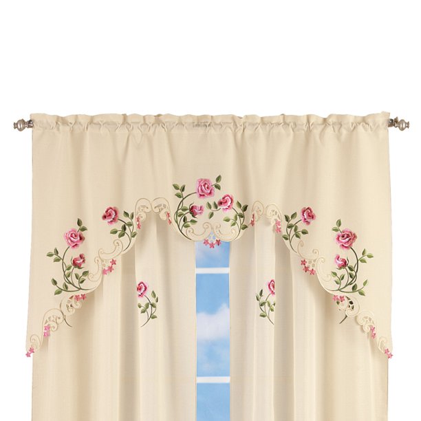 Elegant Pink Rose Floral Embroidered Curtains Drapes, Ivory Walmart
