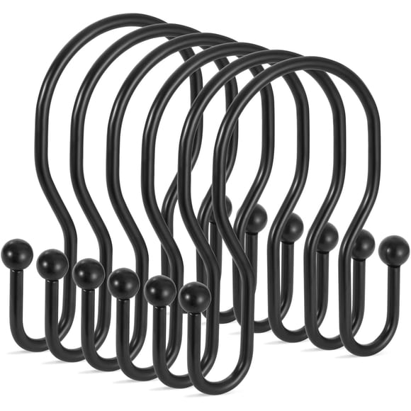 TENOVEL 24 pcs Double Shower Curtain Hooks Rings, for Shower Curtain Hangers Rings for Shower Rods-Black