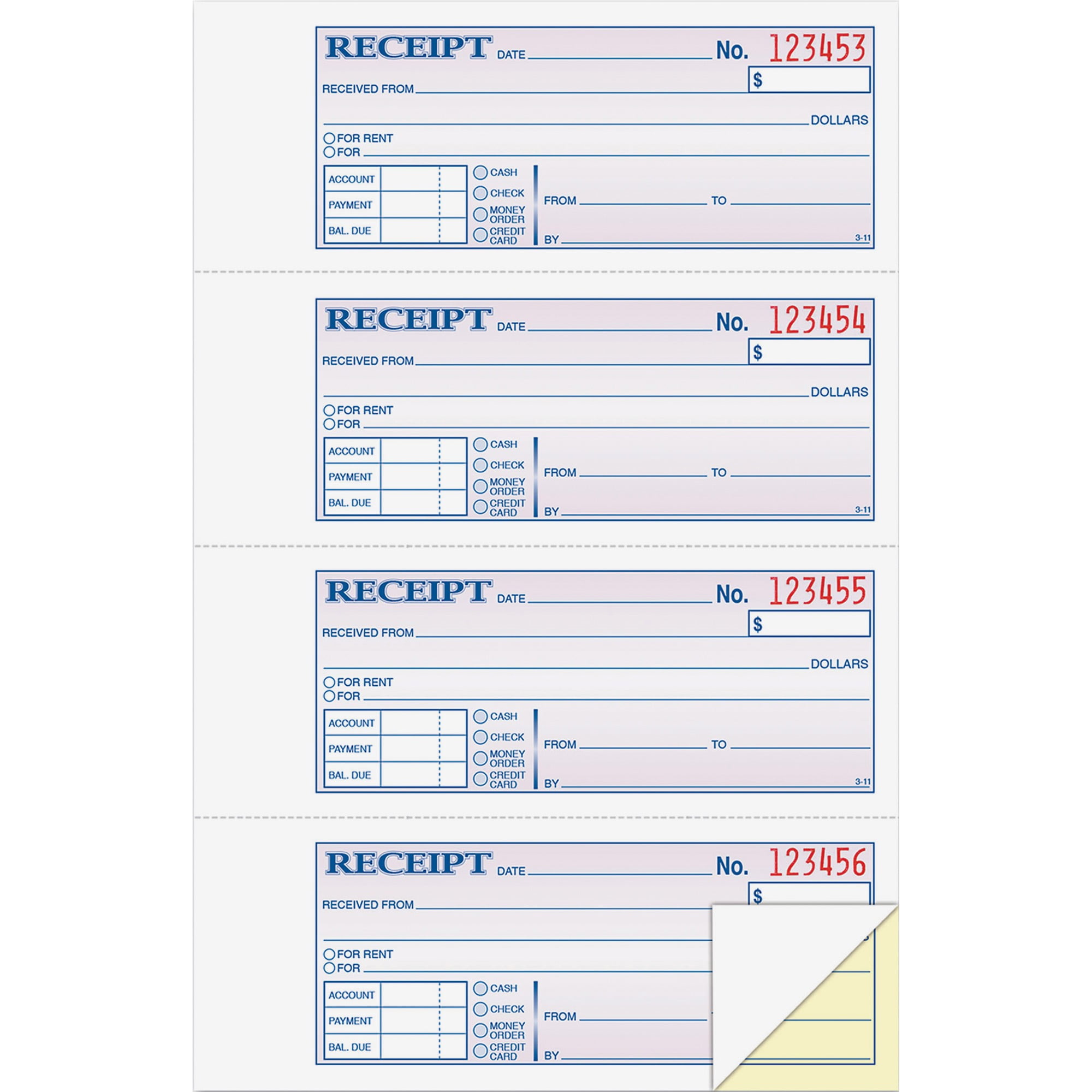 Adams Money/ Rent Receipt Book, 30-Part, Carbonless, 30 per Page, 3000 Set