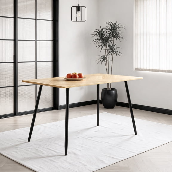 CasaGlajore 47.2" Mid-Century Modern Dining Table with Black Metal Legs, Compact 6-Seater for Kitchen, Office, or Living Room