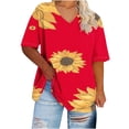 thumbnail image 2 of Fiudx Ofertas de La Semana Camiseta Deportiva de Verano Estampada de Manga Corta con Cuello En V de Gran Tamaño para Mujer, 2 of 4