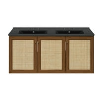 Classe 48" Wall-Mounted Bathroom Vanity in Brown Oak with Black 3-Hole Widespread Double Basin Sink Top