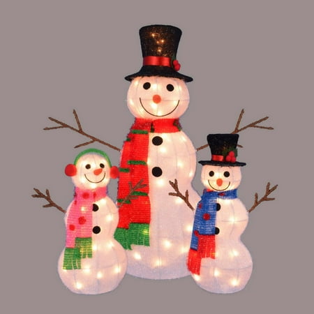 Set of 3 Lighted Tinsel Snowman Family Christmas Outdoor Decorations 35