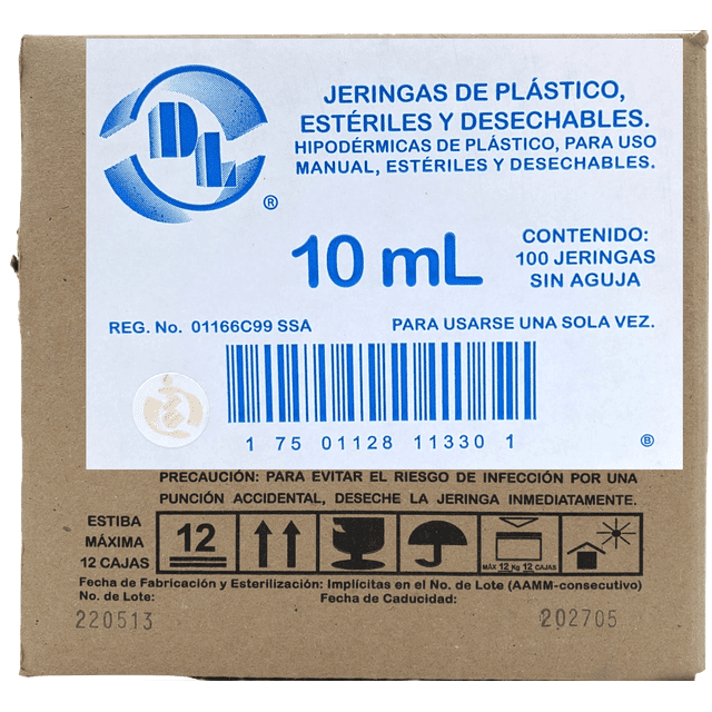 Jeringas De Plástico 10 Ml Sin Aguja caja con 100 piezas D&L DL J10P