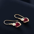 thumbnail image 4 of Gem Stone King 14K Yellow Gold Red Created Ruby and White Moissanite French Wire Dangle Hook Earrings for Women (2.12 Cttw, Gemstone July Birthstone, Heart 6MM, Round 3MM), 4 of 4