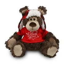 DolliBu I LOVE YOU Red Plaid Outfit- Grizzly Bear Plush- Cute Bear Plush Stuffed Animal with I Love You Red Shirt For Valentine, Anniversary, Romantic Date, Boyfriend, or Girlfriend Gift - 9 inches