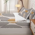 thumbnail image 5 of Homewish Bohemian Abstract Lines Zipper Twin Comforter Sets with Fitted Sheet and 2 Pillowcases,Mid-Century Artwork Zipper Bedding Set,Beige,Reversible,4pcs, 5 of 8