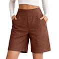 thumbnail image 4 of CYYOLLPF Cotton Linen Shorts Beach Culottes Vintage Baggy baggy shorts women paperbag shorts flowy shorts for women Knee-Length Shorts Bermuda Shorts comfort shorts for women Brown S, 4 of 7