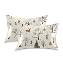 Yayeee Pillowcase Standard Size Set of 2 Satin Wrinkle Resistant Pillow Case, Beige Christmas Forest