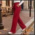 thumbnail image 6 of Women's Ribbed Knit Wide Leg Pants Elastic High Waist Loose Fit Lounge Palazzo Pants with Pockets Soft Cozy Fall Winter Pajama Trousers Wine, 6 of 8