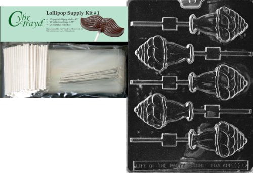 Includes 25 Lollipop Sticks 25 Silver Twist Ties Cybrtrayd 45StK25S-K161 Dance Lolly Kids Chocolate Candy Mold with Lollipop Supply Bundle Instructions 25 Cello Bags