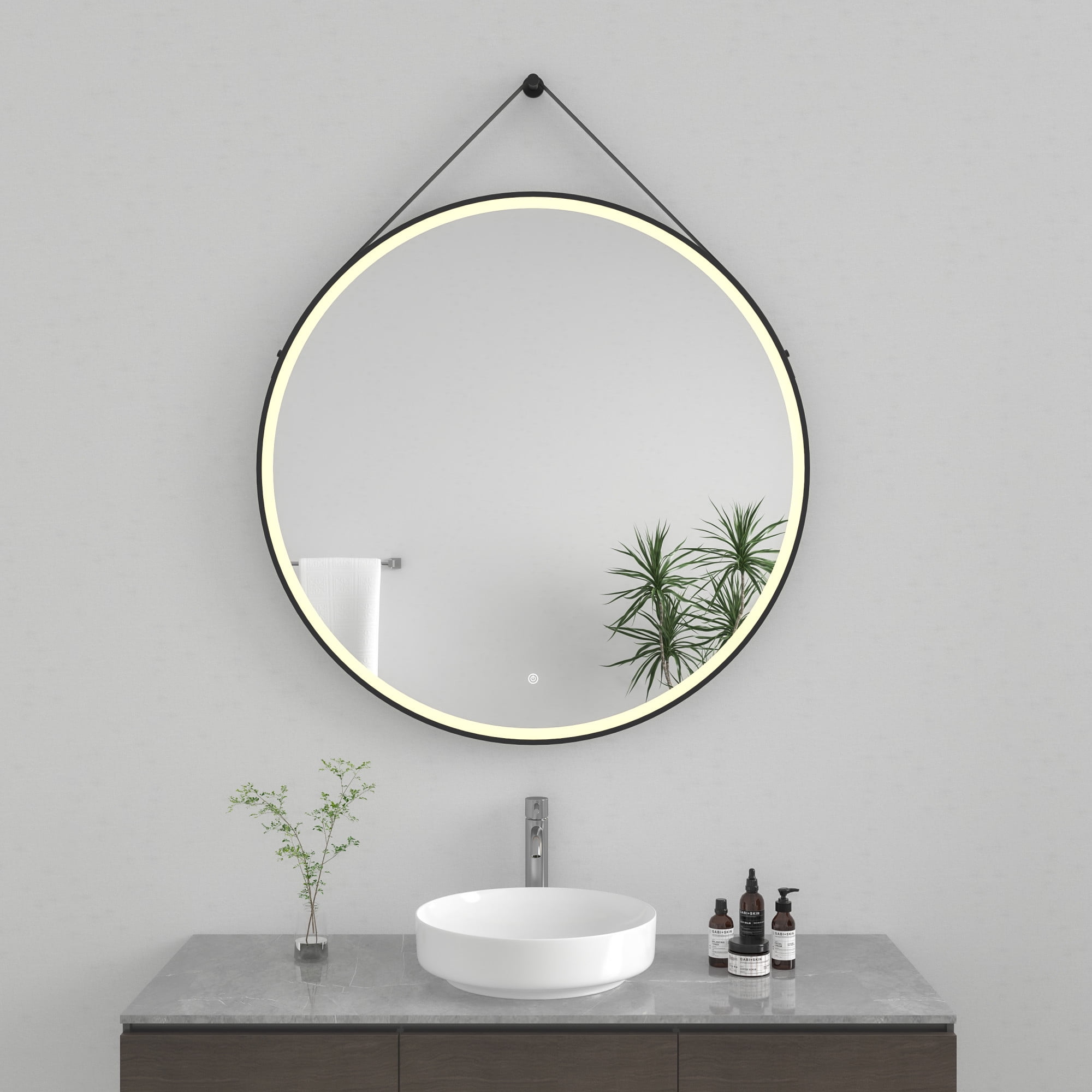Kingston Brass MR1024040 Aurora 40-Inch Round LED Bathroom Mirror, Front Light, Anti-Fog, Dimmable Touch Sensor Lighted Mirror in Silver/Matte Black