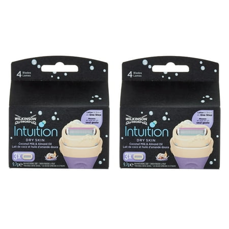 Wilkinson by Schick Intuition Dry Skin Coconut Milk & Almond Oil Refill Razor Blade Cartridges, 3 Count (Pack of 2) + Makeup Blender (Best Makeup For Dry Oily Skin)
