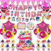 138Pcs Baby Pink Shark Birthday Decorations for Girl, Pink Shark Party Supplies Include Banner, Foil Balloons, Cake Topper, Stickers, Pannents, Invitation Card Party Decorations