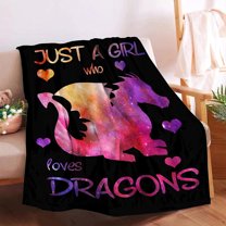 Just A Girl Who Loves Dragons Blanket Soft Blankets and Throws Flannel Cozy Lightweight Quilt Gift Perfect for Bed Sofa Couch-80 in x 60 in Large for Adult