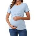 thumbnail image 1 of Camisetas de maternidad de manga corta de punto acanalado para mujeres, inspiradas en el Día de la Madre, para lactancia, en color azul cielo mediano, 1 of 6