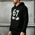 thumbnail image 3 of Unisex 67 Number Graphic Hoodie - Black Pullover Sweatshirt with Hands Print for Men & Women, 3 of 5