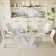 thumbnail image 3 of Sudica Dining Table Set with 6 Leather Dining Room Chairs, 63" Large Rectangular Marble Dining Table and Chairs Set,White, 3 of 8