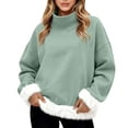 thumbnail image 2 of Chandails d'Automne et d'Hiver Grande Taille pour Femmes, Mode Féminine Décontractée, Col Roulé Imprimé, Haut à Manches Longues, Chandail Molletonné, Chandails à Capuchon Amusants, Vert Menthe, TTTG, 2 of 5