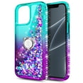 thumbnail image 4 of Case for iPhone 14, Moving Liquid Holographic Glitter Case with Kickstand, Women Slim Protective Case, Green&Purple, 4 of 6