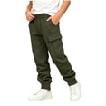 thumbnail image 2 of Boys Cargo Sweatpants Casual Elastic Waist Relaxed Fit Soft Kids Joggers Active Pants Army Green 14 Years, 2 of 8