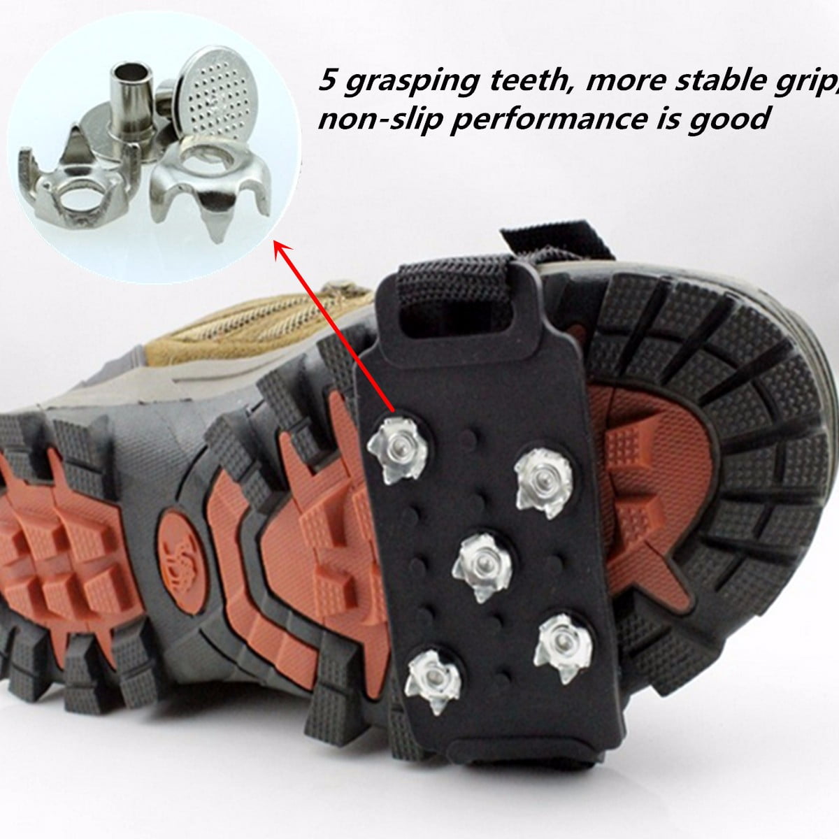 Ice Snow Climbing Hiking Walking Antislip 5Stud Boot Shoe Covers Spike Cleats Crampons Spikes