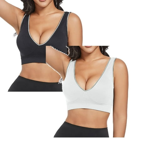 LUOGENLI Women Bralette Padded Women s Front Side Buckle Lace Edge without Steel Ring Movement Seamless Gathering Adjustment Yoga Sleep Large Bra 2Pcs Women Bras Pack Sports XL