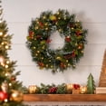 thumbnail image 5 of Kuokaa Lighted Snowy Pinecone Christmas Wreath, 17.72 x 17.72 in Green PVC Pine Needle Wreath with Red Berries, Holiday Front Door Wall Window Fireplace Decor, 5 of 7
