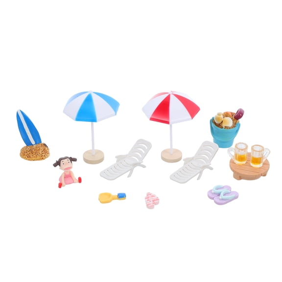 Raindrops 13-Piece Beach Theme Dollhouse Accessories Set with Resin and Plastic Miniatures for Home Decoration
