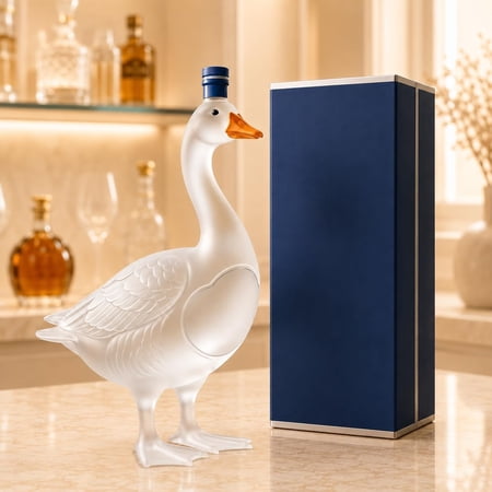 30th Anniversary 3D Sculpted Goose Vodka Bottle – 350ml Clear Glass Liquor Decanter Bottle with Holder Elegant Vodka Container for Home Bar Unique Gift for Vodkas Lovers (Frosted)